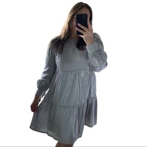 A New Day Silver Tiered Long Sleeve Dress Size L